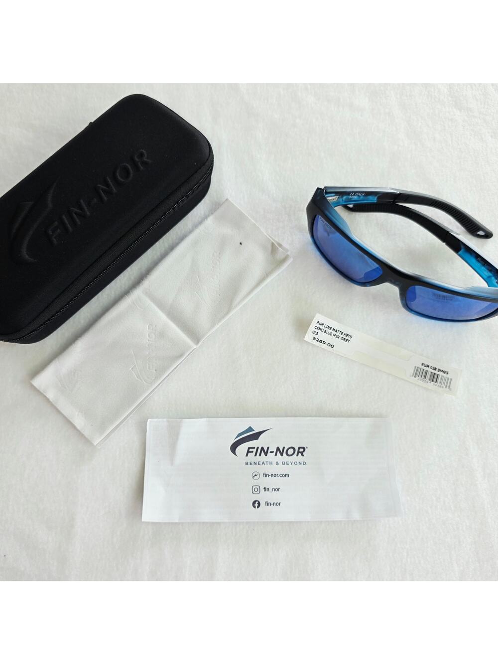 New Fin-Nor Rum Line Sunglasses $269 Blue Camo Mirror Lens Fishing Boating